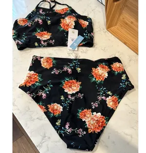 Cupshe Orange Blossom High-waisted Bikini summer vacation beach poolside size XL thumbnail 7