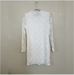 White long sleeve lace mini dress reception bridal bachelorette dress size M/L thumbnail 4
