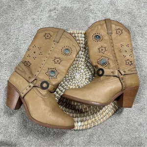 Dingo Addie Women’s Harness Boots Mid-Calf Rhinestone Western Rodeo Cowgirl Tan thumbnail 14