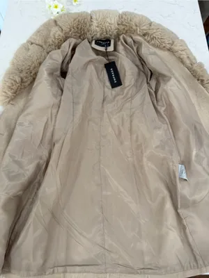EMPRADA Women's Cream Faux Fur Collar Long Coat thumbnail 4