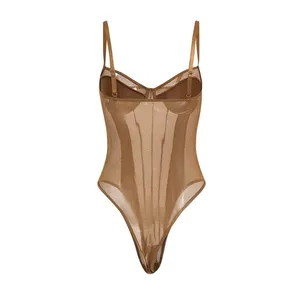 Micas Mesh Backless Sheer Patchwork Corset Slip Bodysuit‎ Womens 12 Boudoir Sexy thumbnail 6
