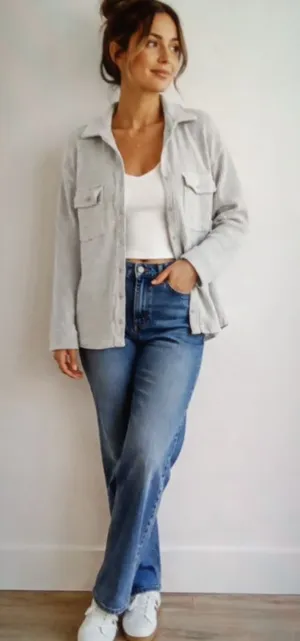Aerie Lumberjane Oversized Gray Waffle Knit Button Up Cotton Cozy thumbnail 1
