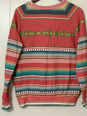 Aviator Nation Tulum Bolt Stitch Serape Sweatshirt Medium Pink Western Pullover thumbnail 11