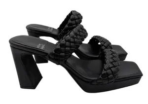 Jeffrey Campbell Amaryllis Black Braided Square Toe Block Heel Sandals Size 8.5‎ thumbnail 1