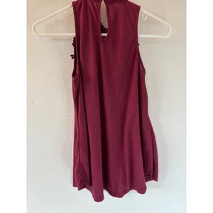 Dark Red Lace Crochet High‎ Neck Sleeveless Top Boho Keyhole Back Maroon Tank thumbnail 3