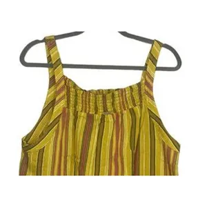 NWT prAna Smocked Sleeveless Tie Little Palm Stripe Cami Crop Top Medium Yellow thumbnail 9