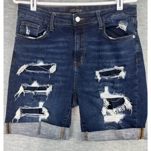Judy Blue Distressed Denim Shorts Dark Wash Cuffed Bermuda XL thumbnail 2