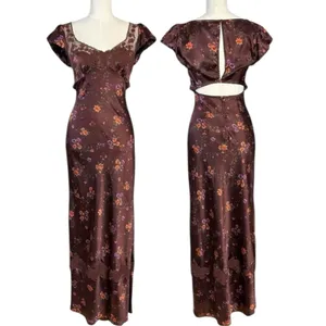 Free People Dainty Lace Retro 90s Butterfly Babe Maxi Dress Brown Combo Medium thumbnail 7