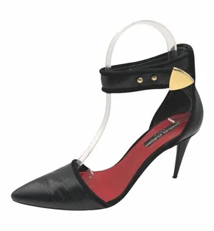 Charles Jourdan Shoes Women‎ 7.5 Black Croc Emboss Pointed Toe Ankle Strap Heel thumbnail 1