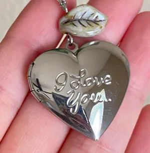 Handmade “I love you” stainless steel heart locket charm & Czech glass necklace 🍃🩵 thumbnail 5