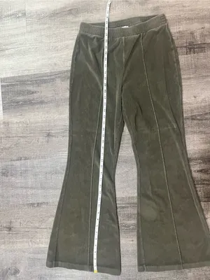 AERIE by American Eagle Groove-On Rib Velour Flare Pants in Nomad Olive thumbnail 8