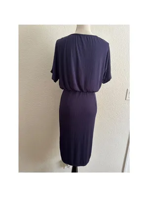 Shein Plisse Ribbed Midi Dress Womens Size Large Purple Belted‎ Dolman Boat Neck thumbnail 4