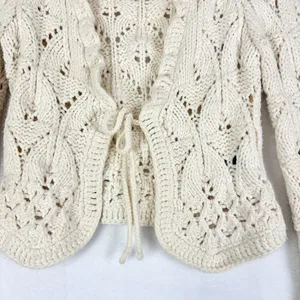 The Limited Vintage Y2K Crochet Knit Sweater Cardigan Size Small Chunky Cream thumbnail 3