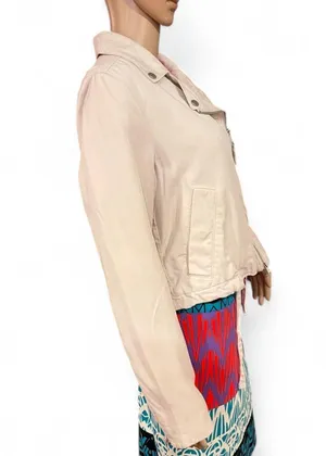 Abercrombie & Fitch Women’s Light Beige Moto Jacket Size M Asymmetrical Zip EUC thumbnail 4