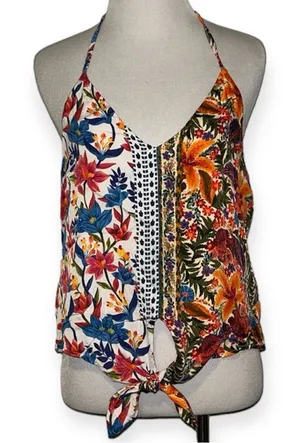 Farm Rio for Anthropologie women’s small floral spliced halter blouse thumbnail 1