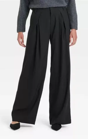 Women's High-Rise Wide Leg Pleated Front Trousers - A New Day - Size 2R thumbnail 1