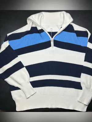 Aerie Women's Size L Beyond Striped Quarter Zip Oversized Knit Nautical Sweater thumbnail 2
