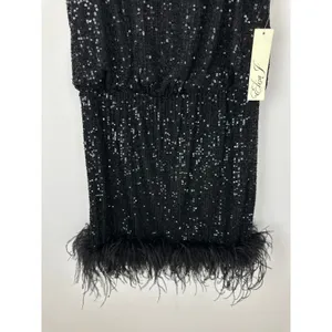 Eliza J Sequined Feather Hem Mini Dress Party Glam Mockneck Cocktail US 8 NWT thumbnail 7