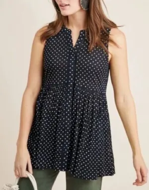 Anthropologie Nia Polka Dot Sleeveless Tunic Top Womens M Babydoll Blouse Preppy thumbnail 3