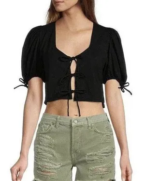 Free People Puff Sleeve Tie Front Top thumbnail 2