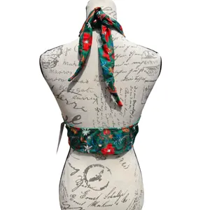 Out From Under Urban Outfitters NWT Green Botanical Floral Halter Crop Top Large thumbnail 8