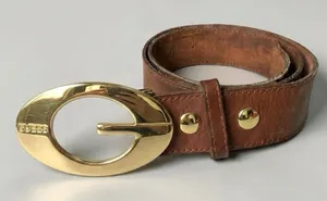 Guess Genuine Leather Belt Small‎ Brown Large Gold Buckle Adjustable Logo Y2K thumbnail 1