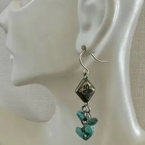 Southwestern Turquoise Chip Cluster Dangle Earrings Blue thumbnail 6