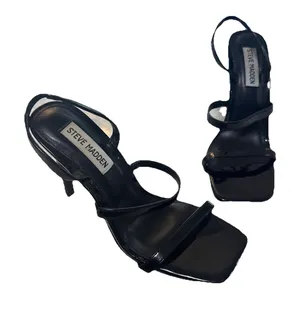 STEVE MADDEN Gracey Black Square Toe Stiletto Heeled Sandal 6.5 EUC thumbnail 1