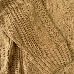Brown Cable Knit Chunky V Neck Cardigan with 3 Decorative Pearl Buttons 2XL thumbnail 5