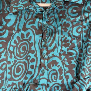 Venti6 LA Teal Abstract Swirl Ruched Mini Dress Long Sleeve Made in Italy S‎ thumbnail 9