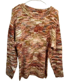 Peyton Primrose Women's Size Large Crewneck Sweater Multicolor Knit Orange Green thumbnail 1
