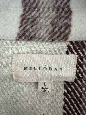 MELLODAY Cream and Brown Plaid shirt Jacket Shacket Woman’s Large thumbnail 2