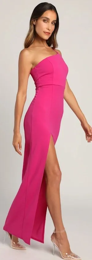 NWT Lulus Keeper of My Heart Magenta One-Shoulder Maxi Dress Wedding Size XL thumbnail 1