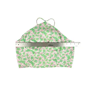 Zara Pink Green Floral Satin Halter‎ Spaghetti Strap Crop Top Size Small thumbnail 4