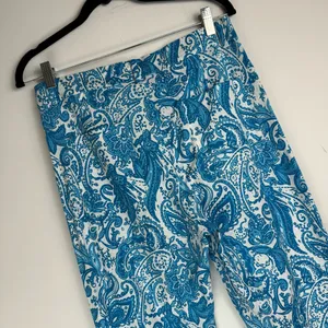 NWOT ZARA Linen Blend Trouser Pants Sz 6 Kick Flare Hem Blue Paisley Print thumbnail 12