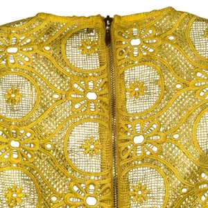 DRESSINGPAULA‎ Lemon Yellow Lace Sheath Embellished Flower Design NWT XS thumbnail 9