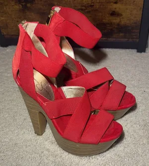 Jessica Simpson Tookie Majic Red Strappy Platform Heels Women's 7.5 B thumbnail 1
