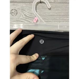 Lululemon Run Top Speed Crop Leggings Sz 8 Peacock Blue Black‎ Pocket Luxtreme thumbnail 2