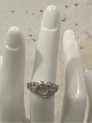 Vintage Southwestern Sterling Silver Moonstone Ornate Feather Ring thumbnail 5