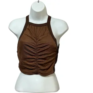 ViX Paula Hermanny Sia Top Brown Ruched Mesh High Neck Crop Top VH252148 Small thumbnail 3