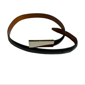 Vintage Joan & David Vera pelle leather skinny‎ width silver bar belt Small thumbnail 3
