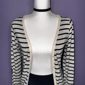 Poof! Striped Cream and Black Cardigan with Elbow Patches thumbnail 5