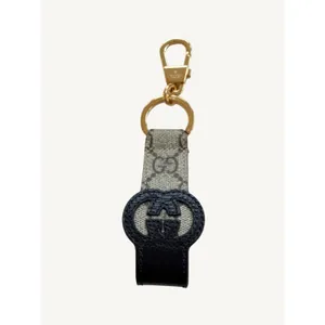 Gucci Interlocking G Keychain Ring Bag Charm GG Supreme Black Leather 701432 NIB thumbnail 4