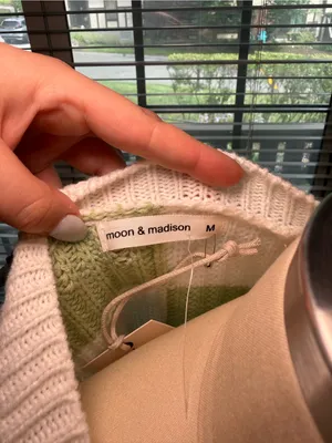 Moon and Madison Cream & Light Green Checker Knit Sweater - Women thumbnail 3