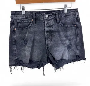 Old Navy OG Straight High Rise Button Fly Distressed Denim Shorts Black Women 12 thumbnail 1