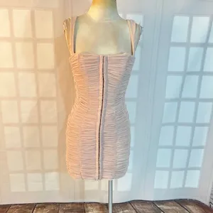 House of CB London Pink Cate Ruched Mesh Square Neck Bodycon Mini Dress Medium thumbnail 3