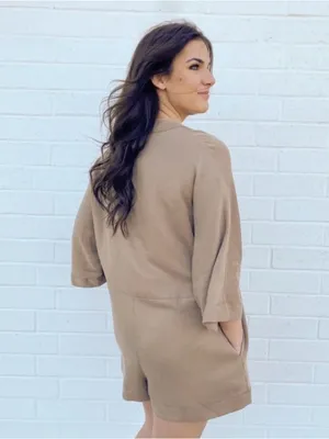Show Me Your Mumu Horton Romper Sz L Boho Chic Western Minimalist Coastal Khaki thumbnail 6