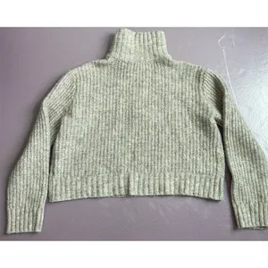 Sincerely Jules Women's Beige Knit Zip Collared Crop‎ Sweater Size L Trendy thumbnail 2