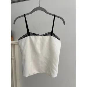 White Satin Lace Trim Cami Top Women’s Adjustable Straps Y2K Minimalist thumbnail 7