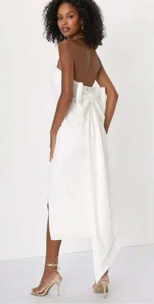 Lulus White Strapless Bow Midi Dress thumbnail 1